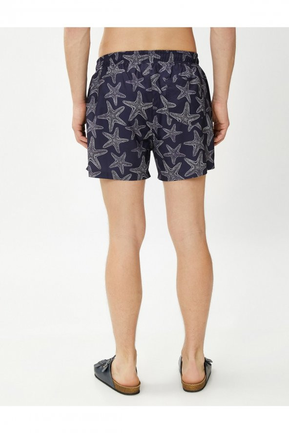 Deniz Şortu Yıldız Baskılı Beli Bağcıklı Cep Detaylı - 4