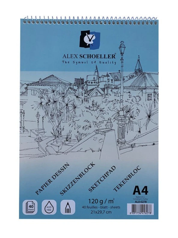 Alex Schoeller Spiralli Eskiz Defteri 120 gr. 40 yp. A4