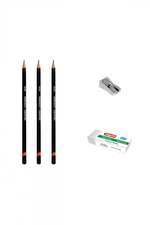 Derwent Graphic Pencil Dereceli Kalem Öğrenci Eskiz Seti No: 4b-4h-hb + Kalemtraş + Silgi
