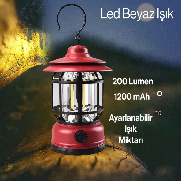 Klaus Dekoratif Kamp Lambası Ledli Beyaz Işıklı El Feneri Işıldak Şarjlı Portatif Gece Lamba Kırmızı - 2