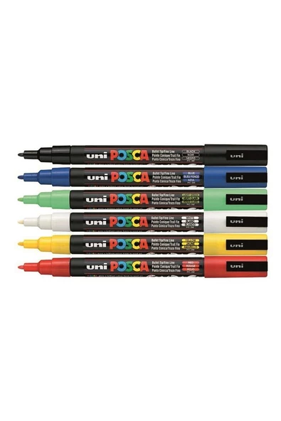 Uni Posca Pc-3m Boyama Markörü 6'lı Set Ana Renkler