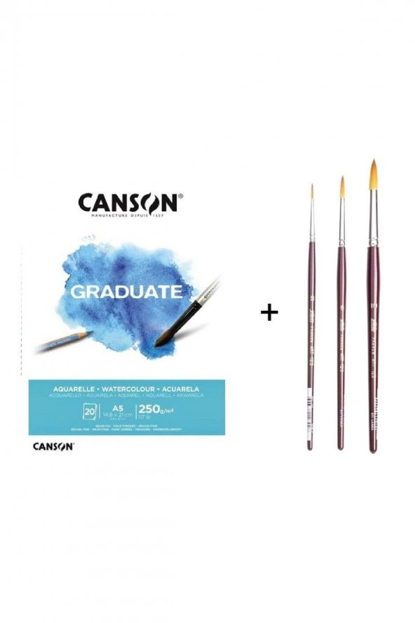 Pebeo 123 Seri Sentetik Kıl Suluboya Fırça Seti ve Canson Graduate Defter a5 250gr