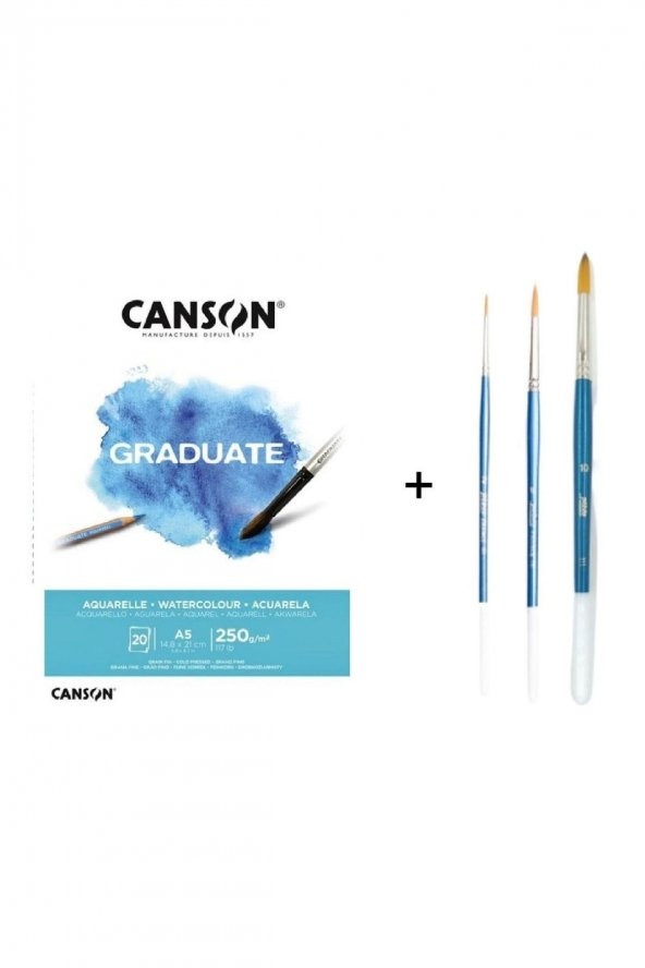 Pebeo 111 Sentetik Yuvarlak Uçlu Suluboya Fırça Seti ve Canson Graduate Defter a5 250gr