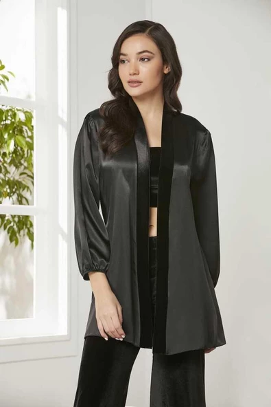 Pierre Cardin 2050 Dantelli Kadife Saten 3'lü Croplu Pijama Takımı - 2