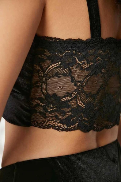 Pierre Cardin 2050 Dantelli Kadife Saten 3'lü Croplu Pijama Takımı - Resim 8