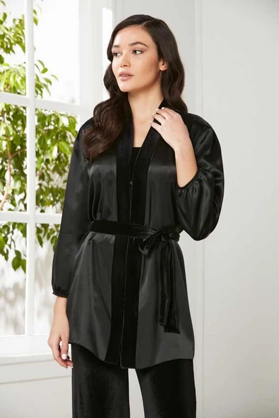 Pierre Cardin 2050 Dantelli Kadife Saten 3'lü Croplu Pijama Takımı - 3