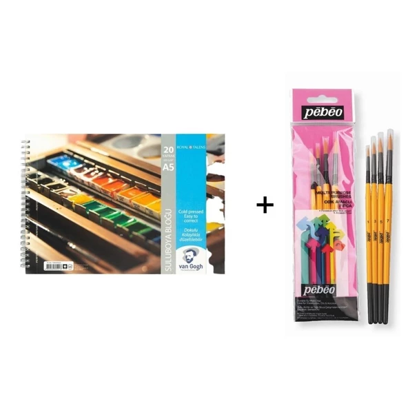 Talens Van Gogh Sulu Boya Defteri A5 300gr. ve Pebeo Set-1 Suluboya Fırça Seti No: 1-3-5-7