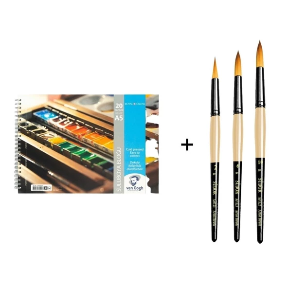 Talens Van Gogh Sulu Boya Defteri A5 300gr. ve Südor 123 Suluboya Fırça Seti No: 2-6-10