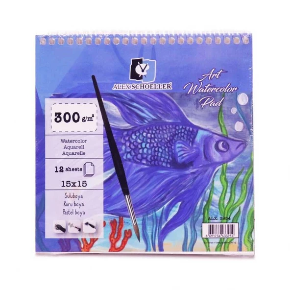 Alex Schoeller Art Watercolour Pad 15x15 cm Spiralli Suluboya Defteri 300 gr 12 yp