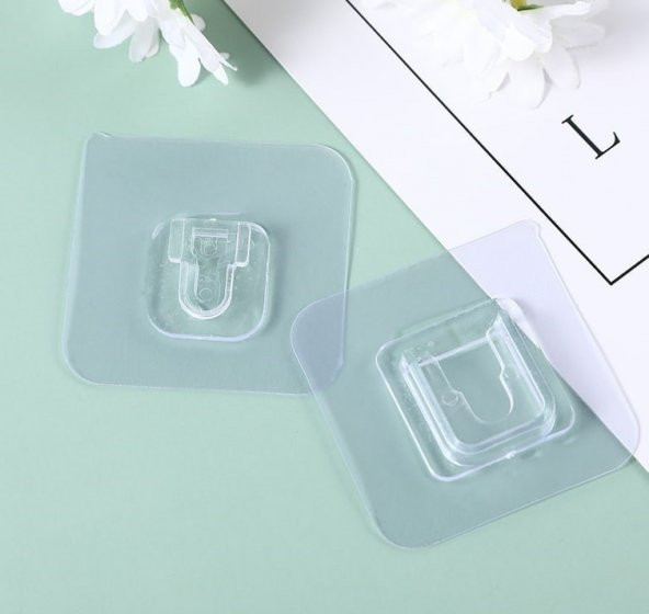 2 Li Set Çift Taraflı Yapışkanlı Geçmeli Klips Eşya Sabitleme Askısı Şeffaf Duvar Kancası - 5