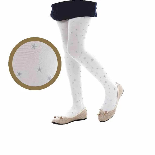 Simli Yıldızlı Çocuk Külotlu Çorap - 2