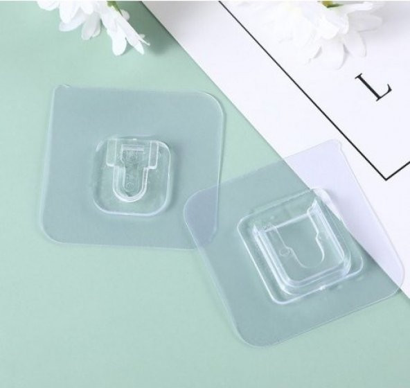 4 LÜ SET Çift Taraflı Yapışkanlı Geçmeli Klips Eşya Sabitleme Askısı Çerçeve Şeffaf Duvar Kancası - 3