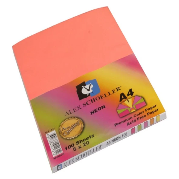 Alex Schoeller Renkli Fotokopi Kağıdı A4 FOSFORLU RENKLER KARIŞIK 100lü Paket