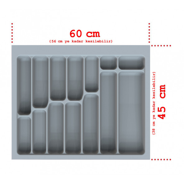 NETAKS ÇEKMECE İÇİ KAŞIKLIK 60X45 GRİ ÇEKMECE İÇİ ORGANIZER DÜZENLEYİCİ - 7
