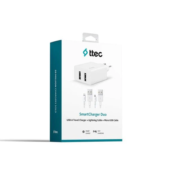 Ttec 2SCS21DB SmartCharger Duo 2.4A Seyahat Şarj Aleti Çift USB + Lightning ve Micro USB Kablo - 4