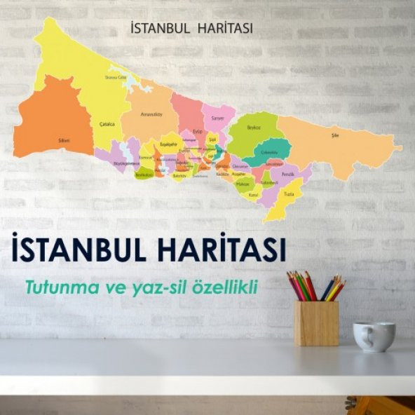 Renkli İstanbul Haritası - Yapışkansız Kendiliğinden Tutunan, Pratik, Statik Akıllı Kağıt