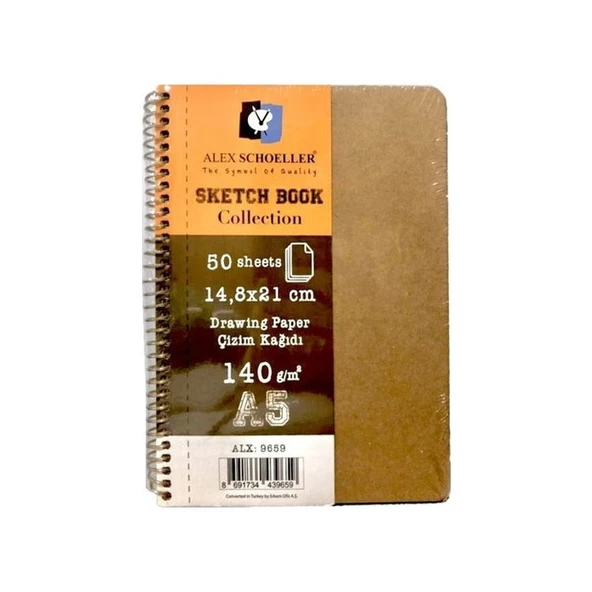 Alex Schoeller Sketchbook Kraft Sert Kapak Spiralli Eskiz Defteri A5 140 gr 50 yp