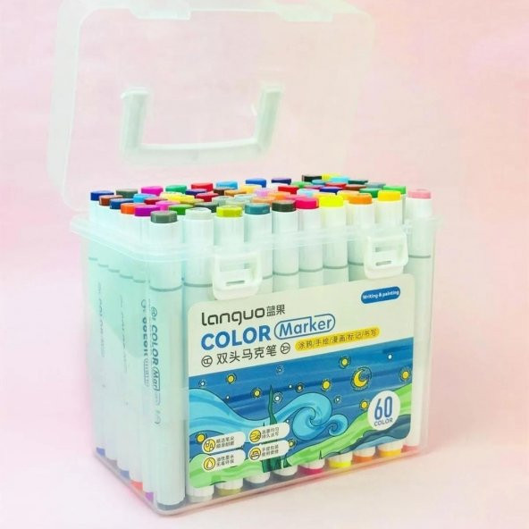 Languo Color Çift Taraflı Plastik Kutlu Marker Seti  60'lı