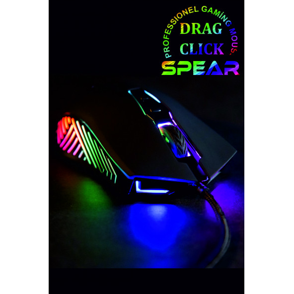 Rampage 7D Makrolu Siyah Gaming Oyuncu Mouse - Full RGB 7200DPI - Drag Click Desteği - SMX-G68 SPEAR