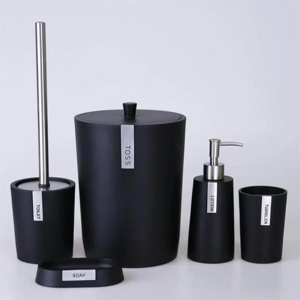 By Selim Troy Siyah Gümüş 5 Parça Polyester Banyo Seti - 3