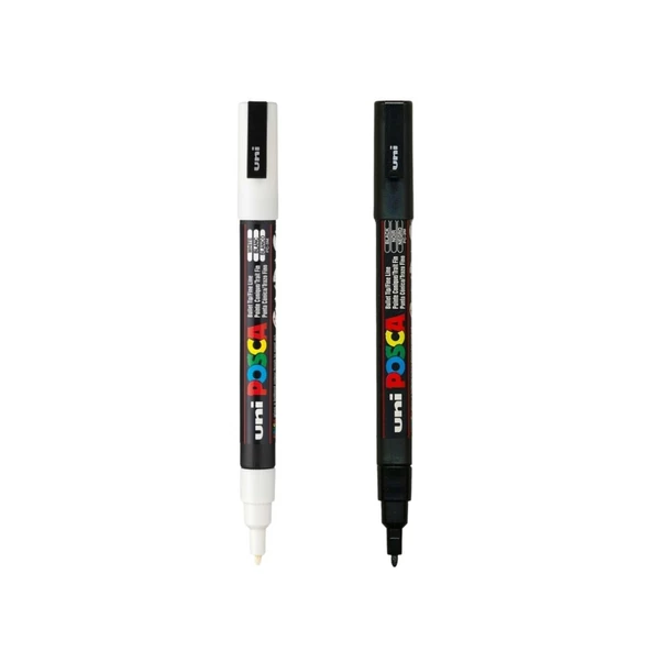 Uni Posca Marker Kalem Pc-3m (0.9-1.3mm) 2'li Set Siyah ve Beyaz