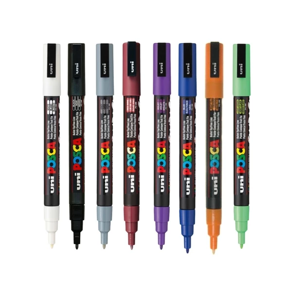 Uni Posca Marker Kalem Pc-3m (0.9-1.3mm) 8'li Set Karışık 1