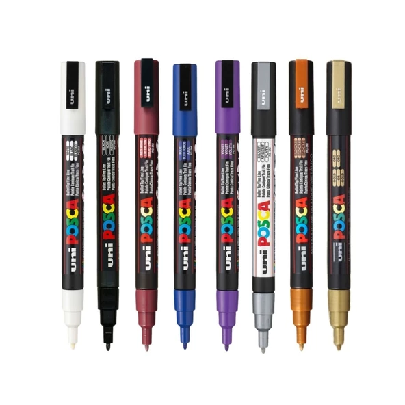 Uni Posca Marker Kalem Pc-3m (0.9-1.3mm) 8'li Set Karışık 3