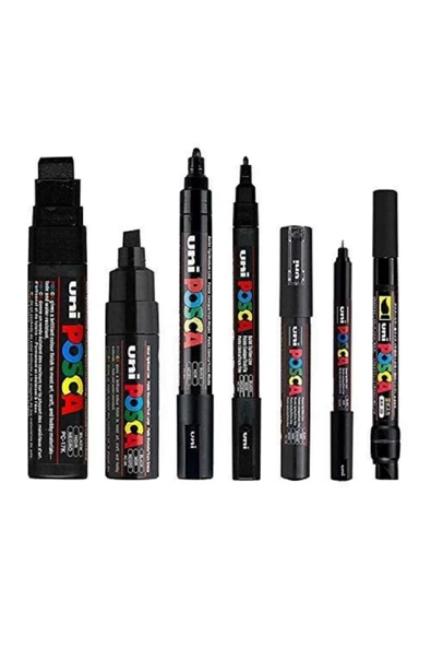 Uni Posca Marker Kalem Tüm Siyah Boyları