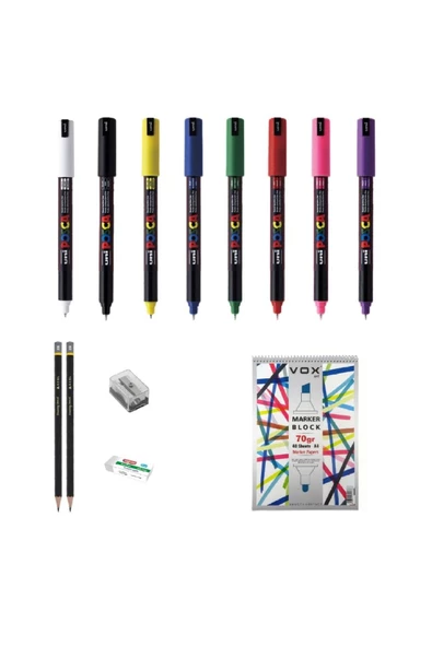 Uni Posca Marker Kalemi Çizim Seti 2 + 1mr (0.7 mm) 8'li Set  8'li Set