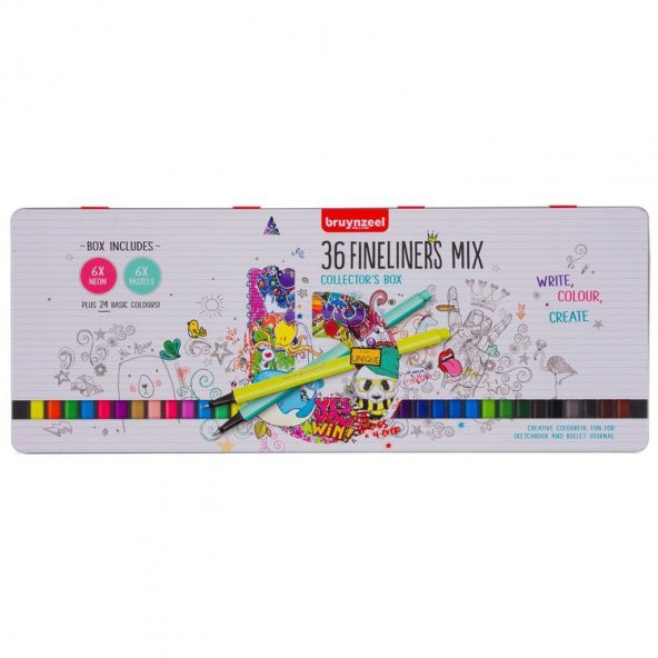 Bruynzeel Fineliner Mix Collectors Box 36 Renk 0.4 mm Kalem Seti