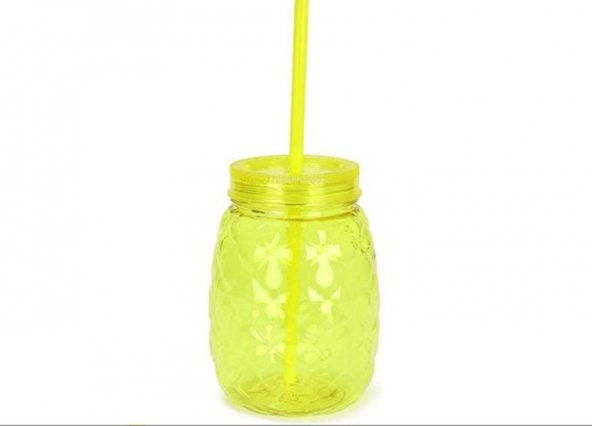 Ananas Pipetli Bardak Meşrubat Bardağı 650 ml Sarı Renk