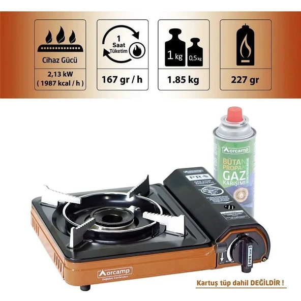 ORCAMP Tekli Portatif Kamp Ocak Gaz Stop Emniyetli TURUNCU