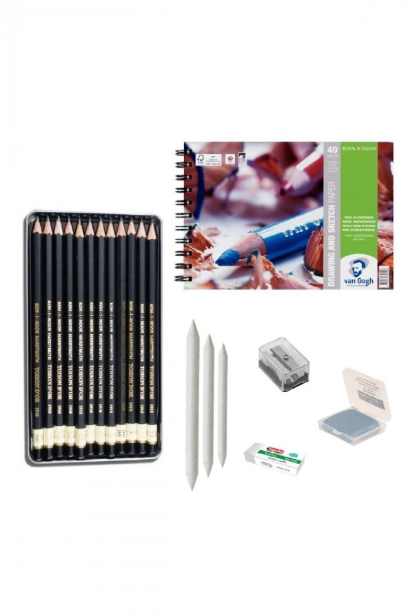 Koh-i Noor Eskiz Başlangıç Seti 1 + Dereceli kalem + a5 Defter + Dağıtıcı Set + silgi + Açacak + Hamur silgi