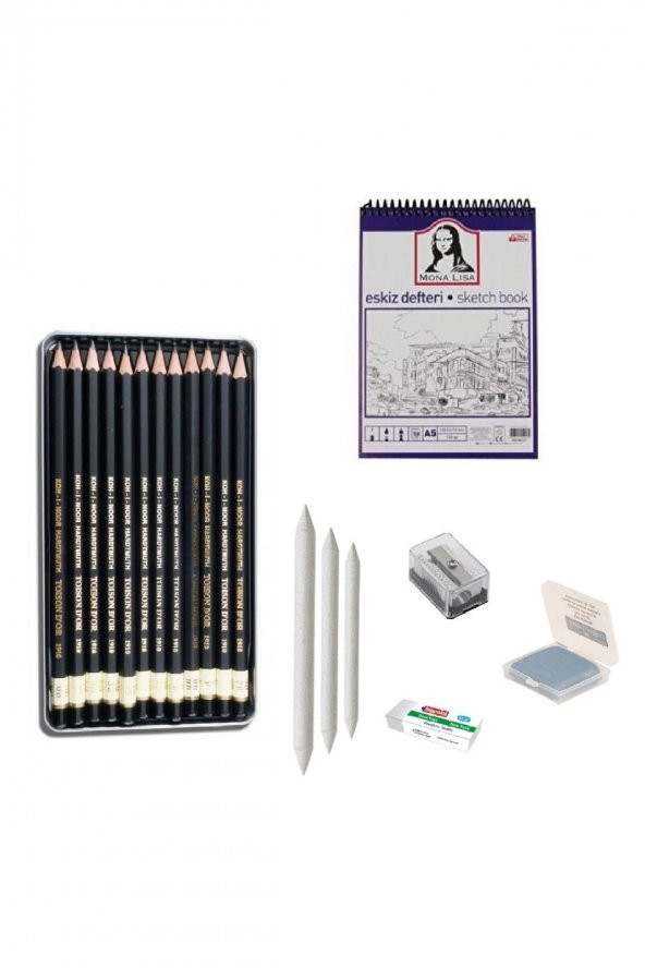 Koh-i Noor Eskiz Başlangıç Seti 3 + Dereceli kalem + a5 Defter + Dağıtıcı Set + silgi + Açacak + Hamur silgi