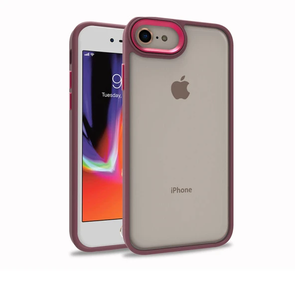 Apple iPhone SE 2022 Kılıf Zore Flora Elektroplatin kaplama sert PC Kapak Kılıf  Kırmızı