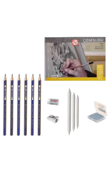Faber Castel Eskiz Başlangıç Seti 2 + Dereceli kalem + a5 Defter + Dağıtıcı Set + silgi + Açacak + Hamur silgi