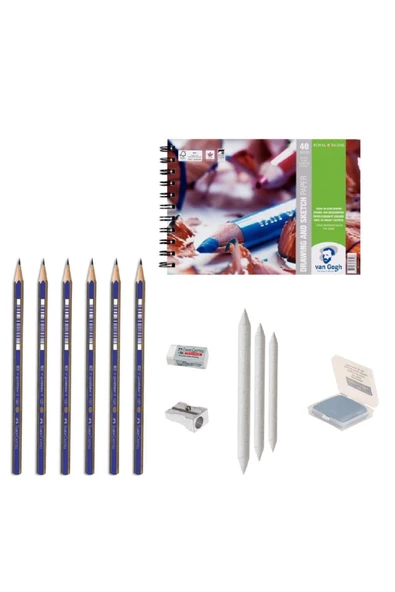 Faber Castel Eskiz Başlangıç Seti 1 + Dereceli kalem + a5 Defter + Dağıtıcı Set + silgi + Açacak + Hamur silgi
