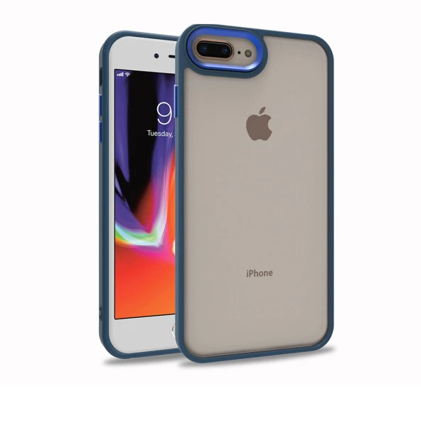 Apple iPhone 8 Plus Kılıf Zore Flora Kapak Kılıf  Mavi