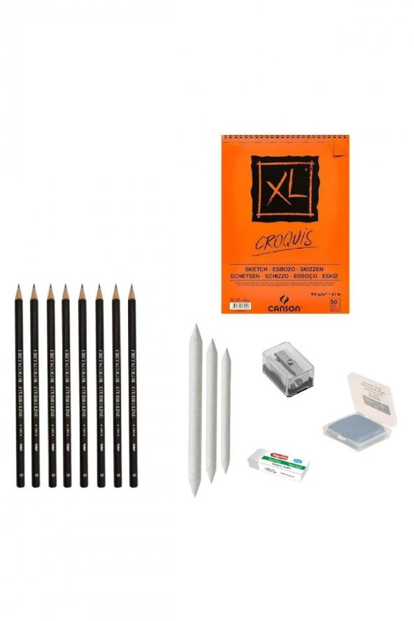 CretaColor Eskiz Başlangıç Seti 6 + Dereceli kalem + a5 Defter + Dağıtıcı Set + silgi + Açacak + Hamur silgi