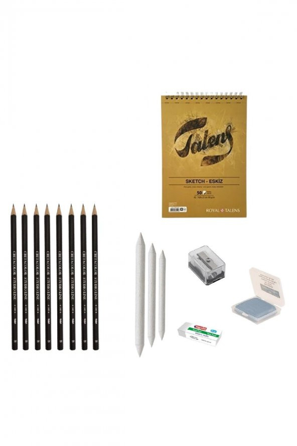CretaColor Eskiz Başlangıç Seti 10 + Dereceli kalem + a5 Defter + Dağıtıcı Set + silgi + Açacak + Hamur silgi