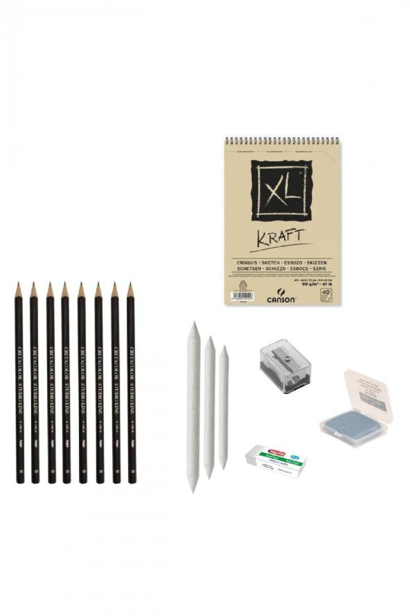 CretaColor Eskiz Başlangıç Seti 5 + Dereceli kalem + a5 Defter + Dağıtıcı Set + silgi + Açacak + Hamur silgi