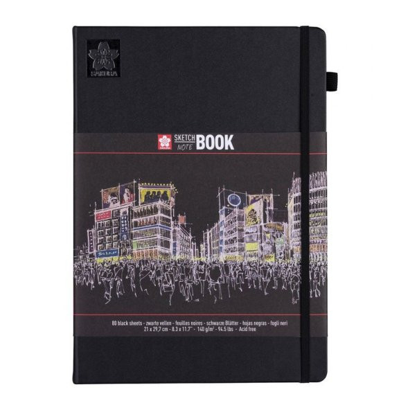 Sakura Sert Kapak Skechbook Siyah Kağıt 140 gr 21x30 cm 80 yp