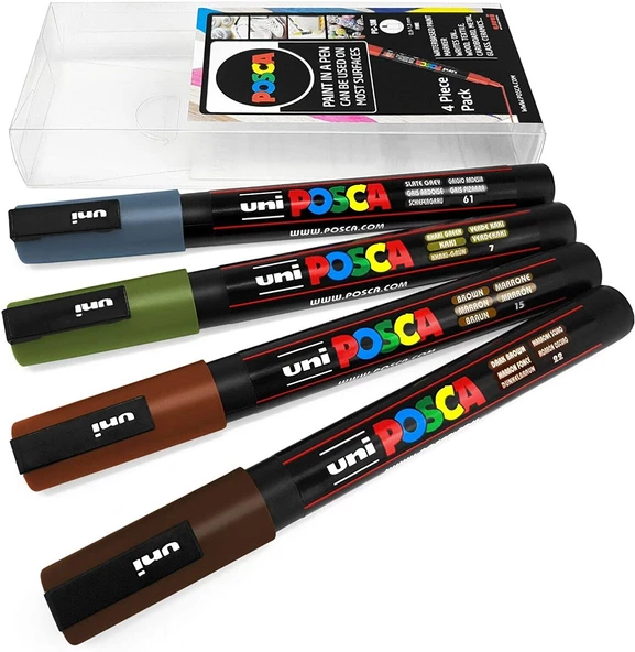 Uni Posca Marker Kalem Pc-3m (0.9-1.3mm) 4'Lü Toprak Renkler Seti