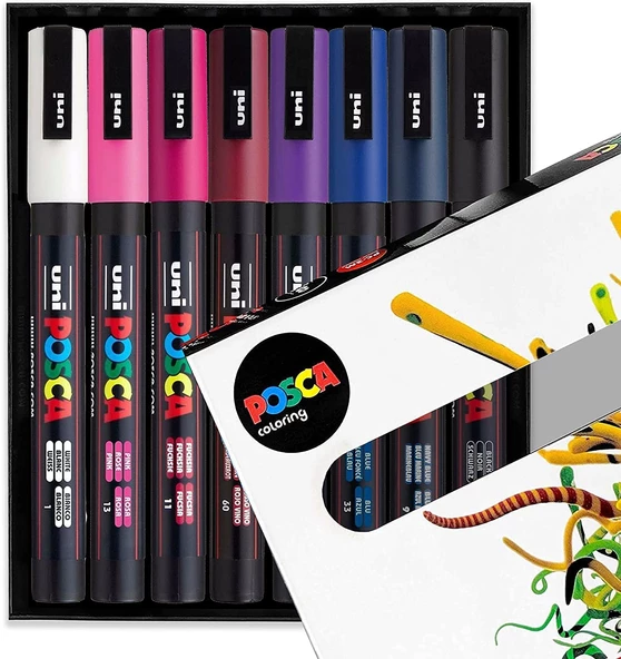 Uni Posca Marker Kalem Pc-3m (0.9-1.3mm) 8'li Gece Yarısı Tonları Seti