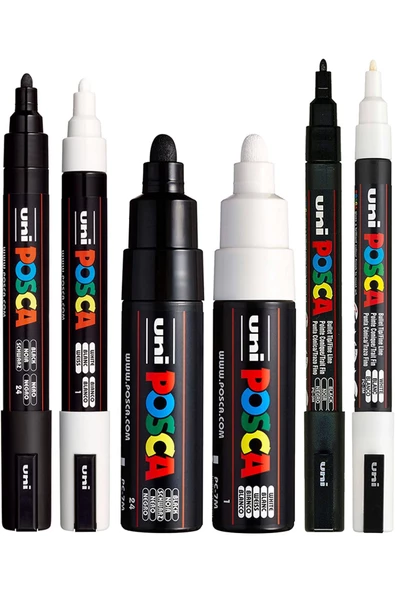 Uni Posca Marker Kalem  Siyah Beyaz Tonları 2