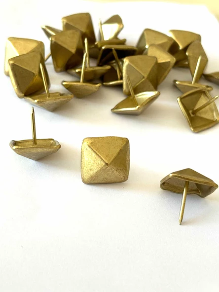 25 Adet 20 mm Piramit Sarı Kabara Raptiye Hobi Çivisi Koltuk Çanta Tasarım Aksesuar Süsü