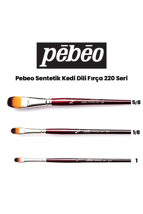 Pebeo 220 Serisi Kısa Saplı Sentetik Kedi Dili Fırça Seti