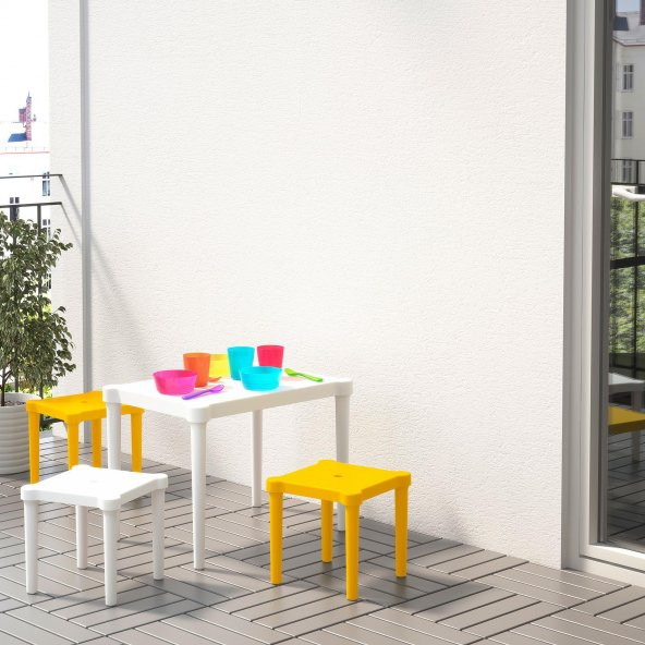 Çocuk Taburesi, Sarı Renk MeridyenDukkan 28x27 cm Polipropilen Plastik Kare Tabure - 3