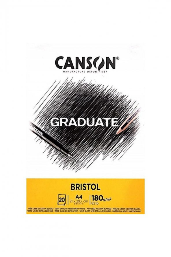 Canson Graduate Bristol Çizim Defteri A4 180gr 20 Yaprak