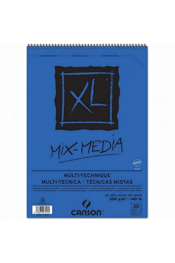 Canson XL Mix Media 300gr Orta Dokulu Çok Amaçlı Spiralli Resim Blok 30 Sayfa A3 (29.7x42cm)